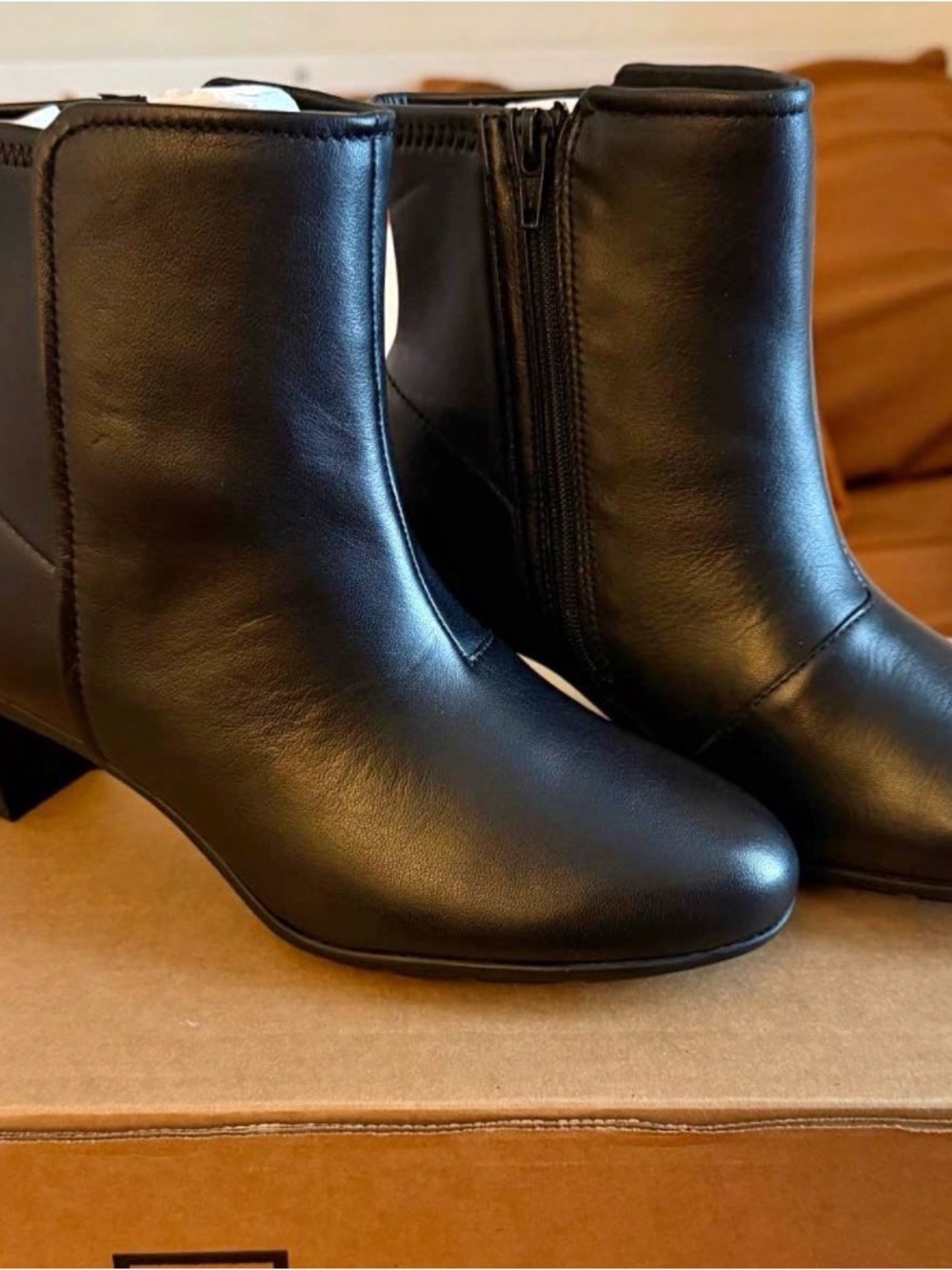 Clarks Black Leather Ankle Booties with Inside Zip